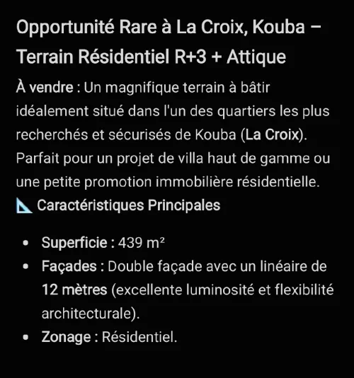 Vente Terrain Alger Kouba