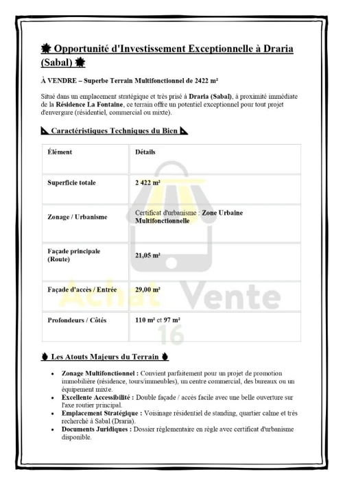 Vente Terrain Alger Draria