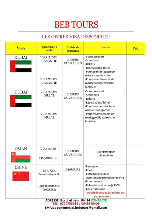 LES OFFRES VISA DISPONIBLE