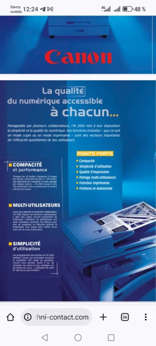 Disponible photocopie canon ir2000