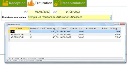 Logiciel de gestion de huilerie