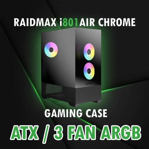 RAIDMAX i801 CHROME / GAMING CASE / 3 FANs / ARGB / BLACK / ATX