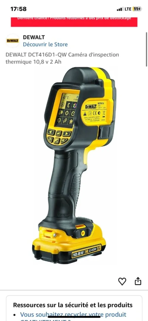 Caméra thermique DeWALT DCT416S1 10.8V
