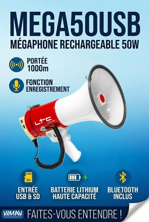 MEGA50USB - MEGAPHONE 50W AVEC USB & SD