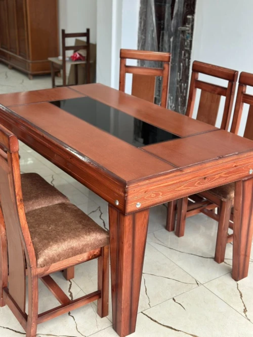 Table salle a manger 6 chaise bois rouge 