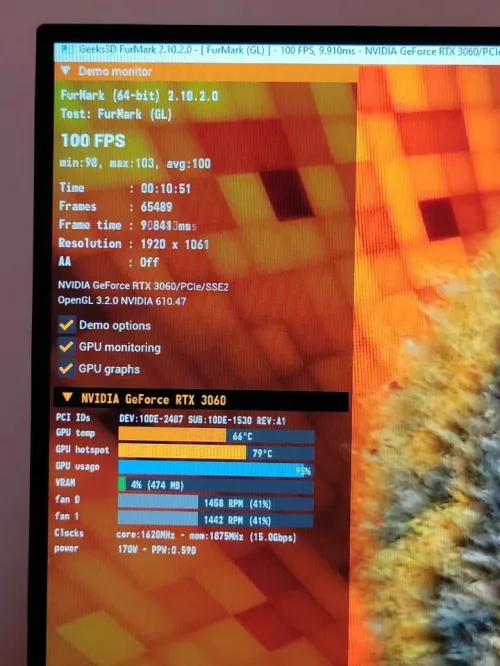 Rtx 3060 12gb ,Max temp 66c , utilisé 