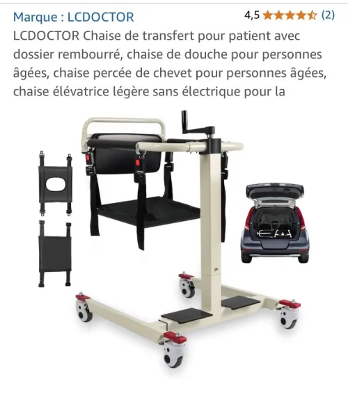 Chaise de transfert pour patient avec dossier rembourré 
