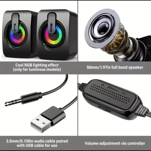 speakers Baffles HIFI Stereo PC Sound Box with LED Light USB