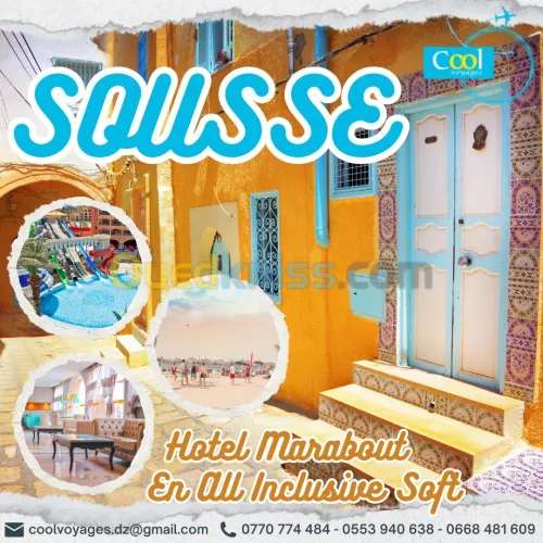 Tunisie / Sousse Par Bus Hôtel MARABOUT en ALL INCLUSIVE à 80.000 Da تونس سوسة