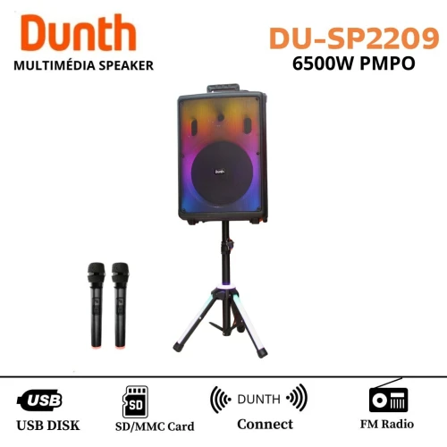 Haut parleur portable de haute qualité à batterie rechargeable avec 2 microphone sans fil et trépied réglable 6500W DUNTH DU-SP2209