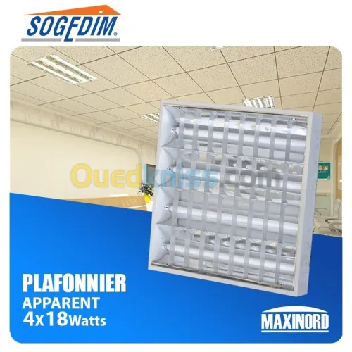 Plafonnier Luminaire Apparent 60*60 4X18W Carre 