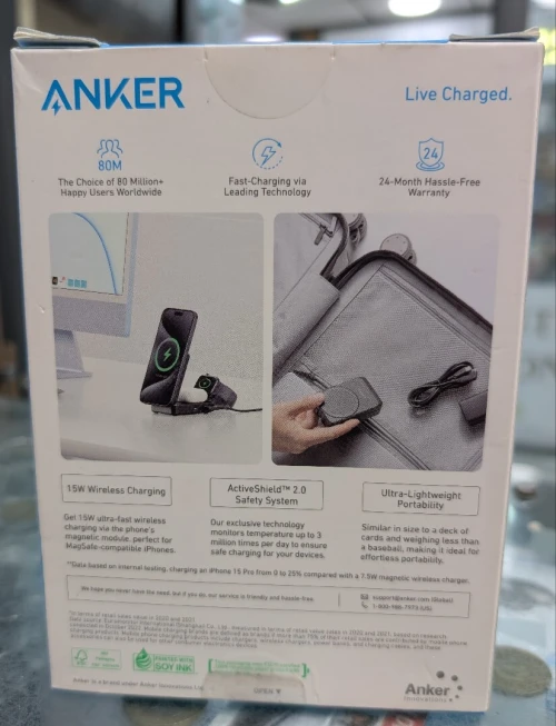 Anker maggo wireless charging station (foldable 3 in 1) with charger and usb c cable