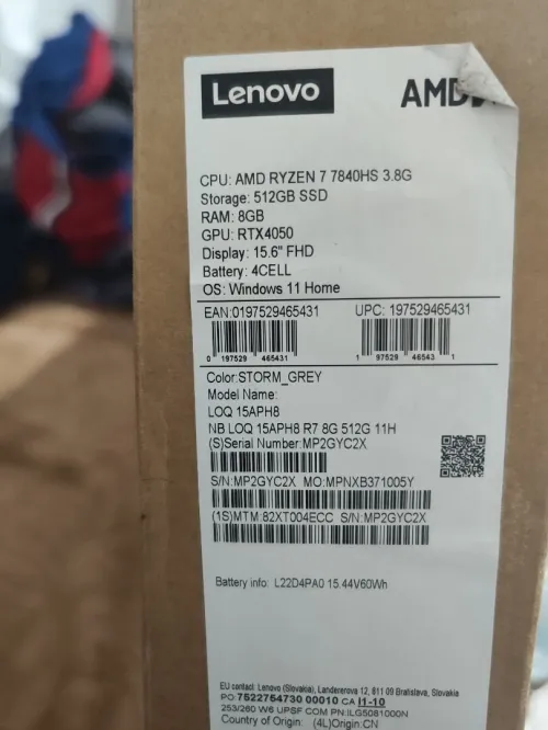 Laptop Lenovo Loq Ryzen7 rtx 4050 excellente état avec boîte habt Caba