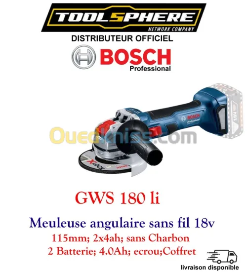 Meuleuse angulaire GWS 180 Li 18v / sans fil  18v 4.0 ah 115mm Professional Bosch
