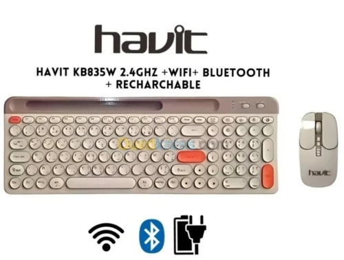 HAVIT COMBO CLAVIER SOURIS SANS FIL RECHARGEABLE 2.4/BT/ modele KB835WB