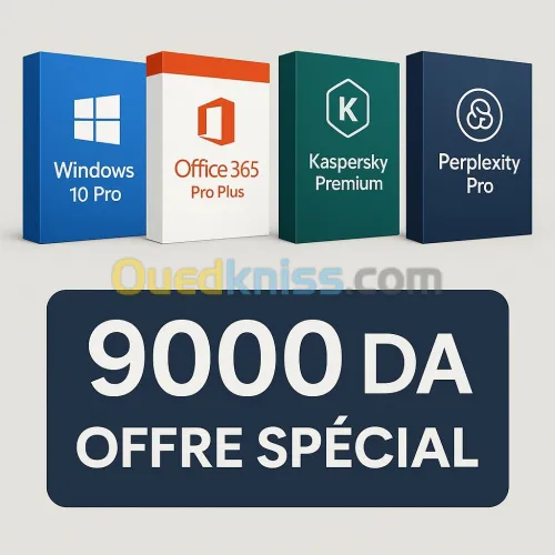  Pack Numérique Complet Windows 10/11 Pro + Office 365 + Kaspersky  + Perplexity Pro | Activation