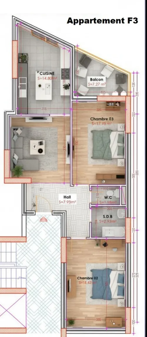 Vente Appartement F3 Mostaganem Mostaganem