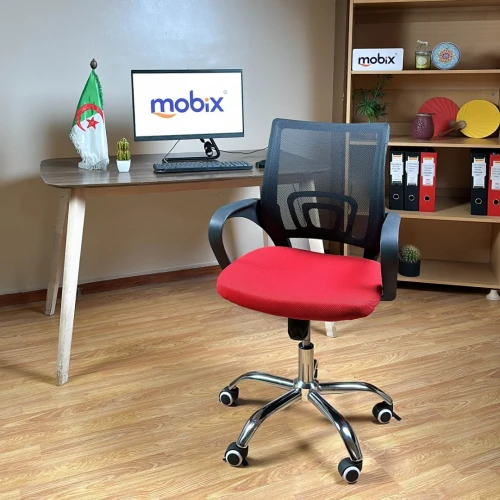 Chaise opérateur filet couleur rouge et dos noir ergonomique Mobix dz