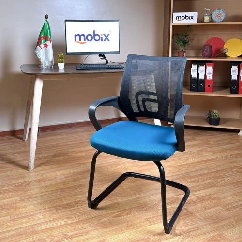 Chaise visiteur filet couleur bleu turquoise et dos noir