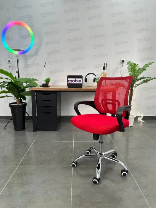 Chaise de bureau opérateur OP-938 rouge filet ergonomique avec support lombaire