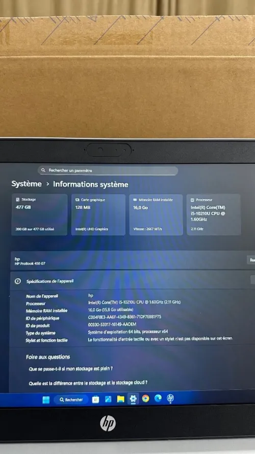 PC Portable HP ProBook 450 G7 État neuf 10/10