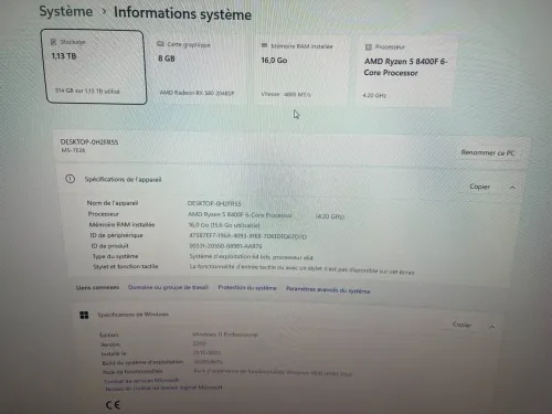 CONFIG PC GAMER :AMD RYZEN 5 8400F 6 CORE 16GB RAM 1TB SSD GPU:AMD RADEON RX 580 2048SP