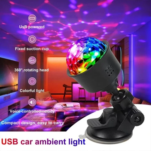 Lampe d ambiance LED USB pour voiture avec rotation automatique RGB