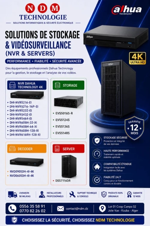 Solutions de Stockage & Vidéosurveillance Dahua ( NVR ,  Serveurs  & Stockage )