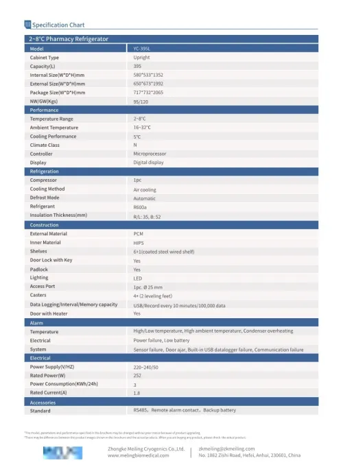 Réfrigérateur Pharmaceutique Meling YC-395L