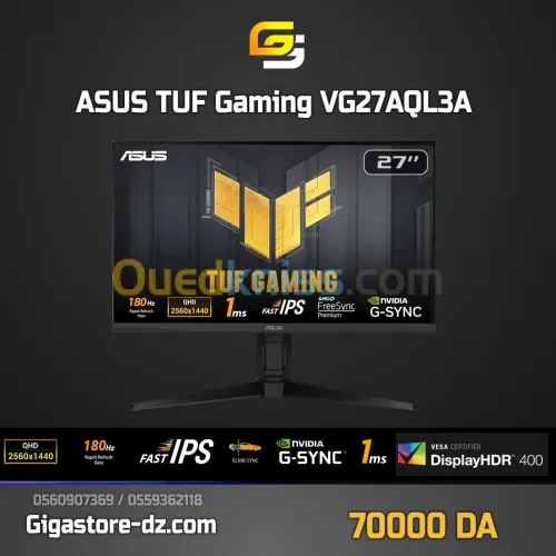 ASUS 27" LED - VG27AQL3A 2k 1 ms 16/9 Fast IPS 180 Hz HDR400 - Ajustable - FreeSync Premium / G-Sync