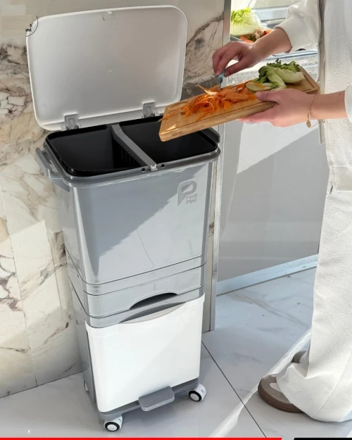 Poubelle 2 Niveaux , 3x1 Pratique Et Polyvalente Pour Votre Cuisine Propre, Organisée