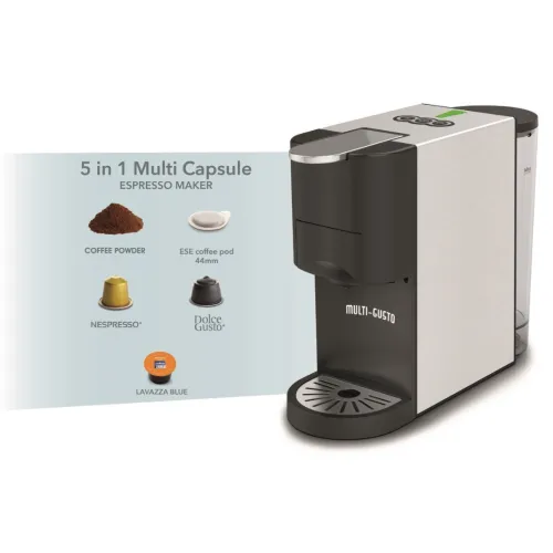 Machine a Café Multi-Capsules 5En1 INOX 1450W, Dolce Gusto /Nespresso /Lavazza Blue /Pasti /Poudre