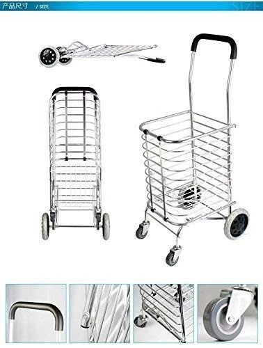 Chariot Caddie Portable Et Pliable , Pour Supermarché A 4 Roues, Monte-Escalier, En Aluminium Dure