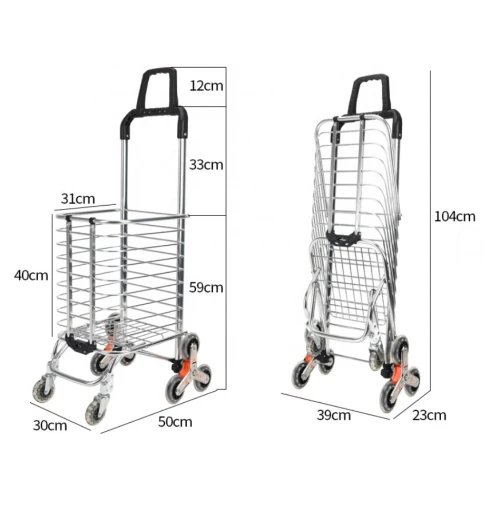 Chariot Caddie Portable Et Pliable , Pour Supermarché A 6 Roues, Monte-Escalier, En Aluminium Dure