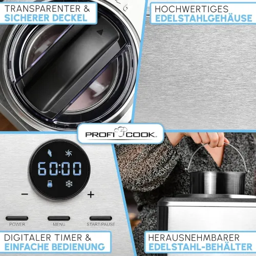  Sorbetière Et Yaourtière Électrique 1.5L Proficook En Acier Inoxydable