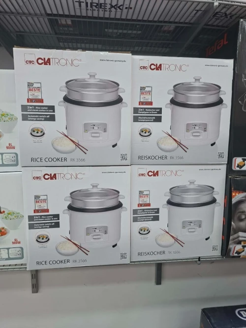 Cuiseur à Riz Clatronic, Capacité 2,5 Litres Pour 2,5 kg De Riz Cuit, 700 W, Acier Inoxydable, Blanc