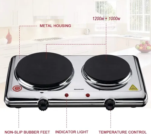 Plaque Chauffante Double plaque Inoxydable 2200watts 