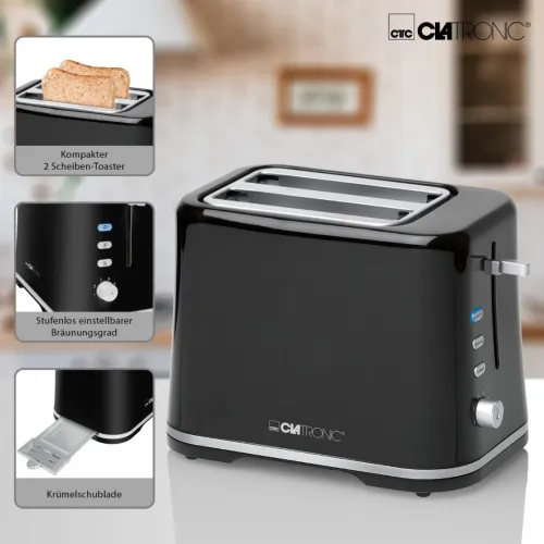 Grille-Pain 2 Fentes Avec Fonction De Réchauffement Et Arrêt Automatique 870W Clatronic