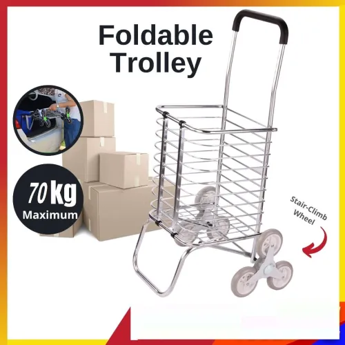 Chariot Caddie Portable Et Pliable , Pour Supermarché A 6 Roues, Monte-Escalier, En Aluminium Dure