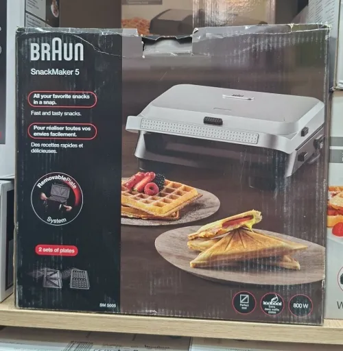 Panineuse Et Gaufrier Électrique 3en1 800W Avec Plaques Remplaçables et Revêtement Antiadhésif BRAUN