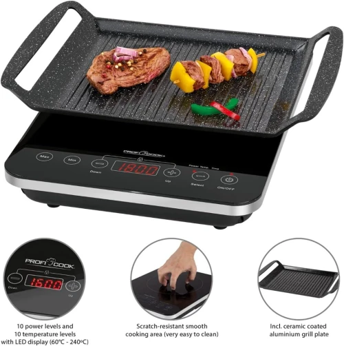 Plaque Chauffante De Cuisson A Induction Avec Plaque Pour Grillades 2000 Watts Couleur Noir