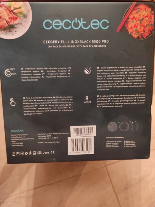Friteuse Cecotec Air Frayer À Vapeur Full INOX Pro 5,5 Litres  1700 Watts  Digital 8 Programmes.