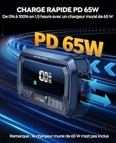 Booster YABER Batterie Voiture 7000A, PD 65W, Compresseur 160PSI, 26800mAh, 600LM LED, Grand Écran