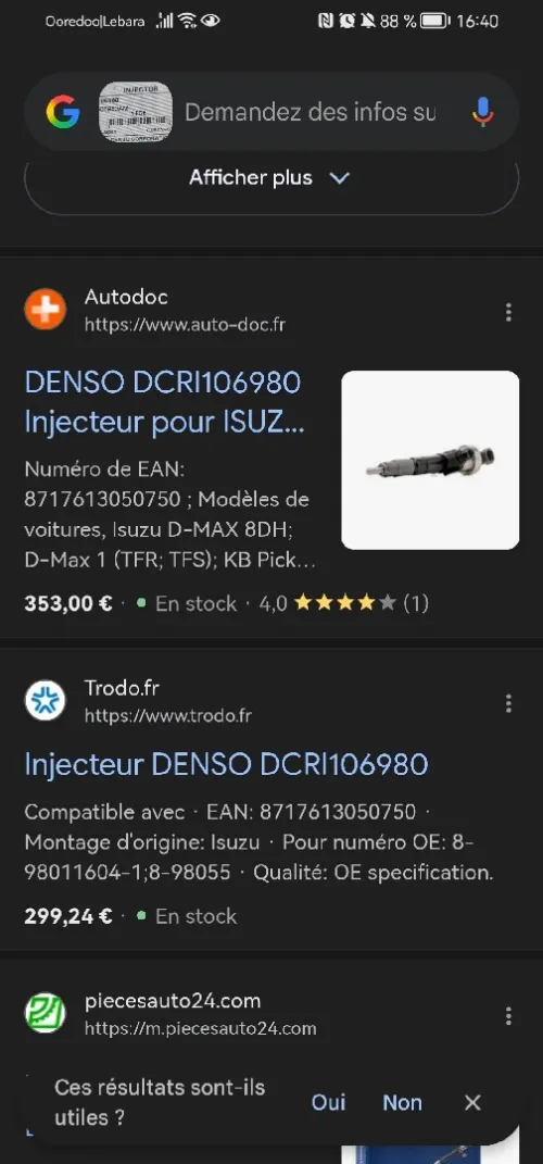 DENSO DCRI106980 Injecteur pour ISUZU D-MAX, KB