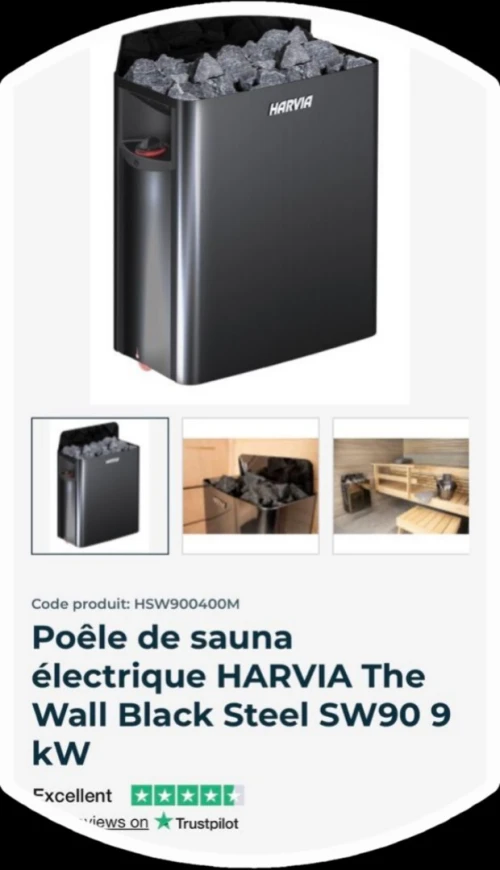 Poêles de sauna éléctrique Harvia The Black Wall Steel SW90 9KW avec ses accéssoires