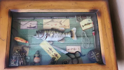 Vintage Coffre vitrine à décor marin en bois 