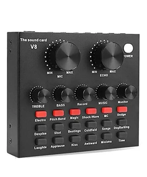 Amplificateur Carte Son Externe Bluetooth V8 Changeur de voix Casque, Microphone