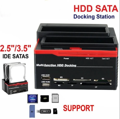 RACK USB AIO 2.0/3.0 SATA/IDE 2.5"/3.5" CLONAGE + LECT CM SD/XD/MSM2/TF/CF + TRANSFO 12V-3A