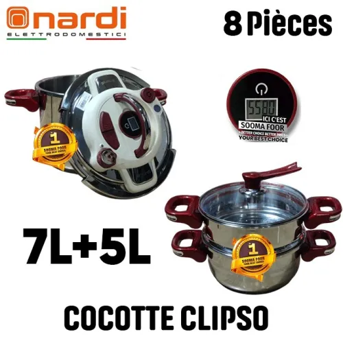 Nardi Cocotte 7 + 5 Litres  2 Couvercles, un Couscoussier et un Panier NPCM175XR