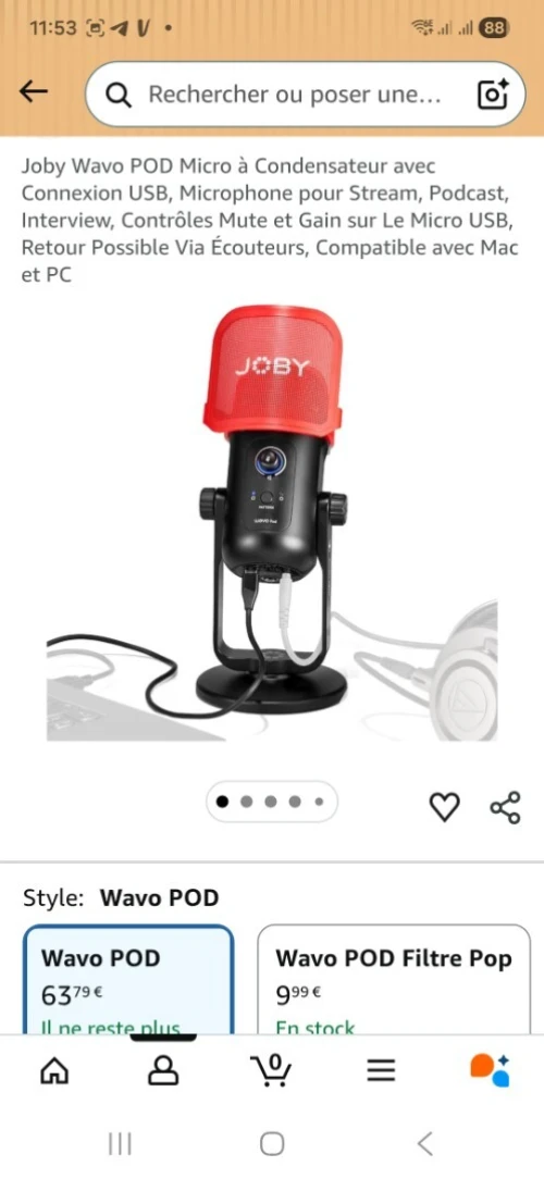 Joby Wavo POD Micro à Condensateur avec Connexion USB, Microphone pour